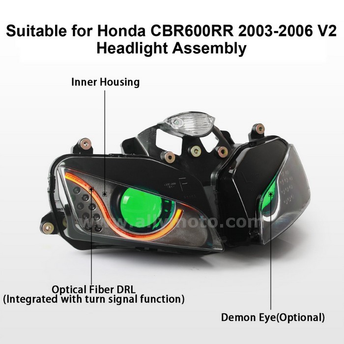 008 Headlight Honda Cbr600Rr Cbr 600 2003 2004 2005 2006 Front Lightings Green Demon Eyes Fully Kit-4
